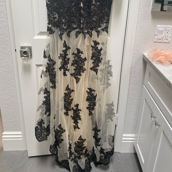 Black Lace and Nude Tulle Gown - Picture 4 of 7